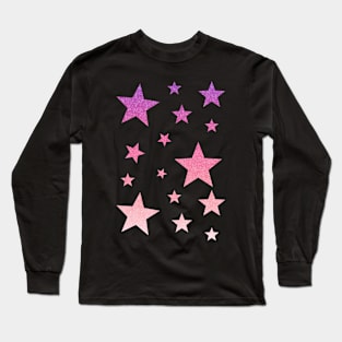 Pink Purple Ombre Faux Glitter Stars Long Sleeve T-Shirt